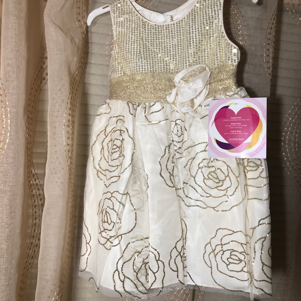 Girls Gold Sparkly Formal Dress